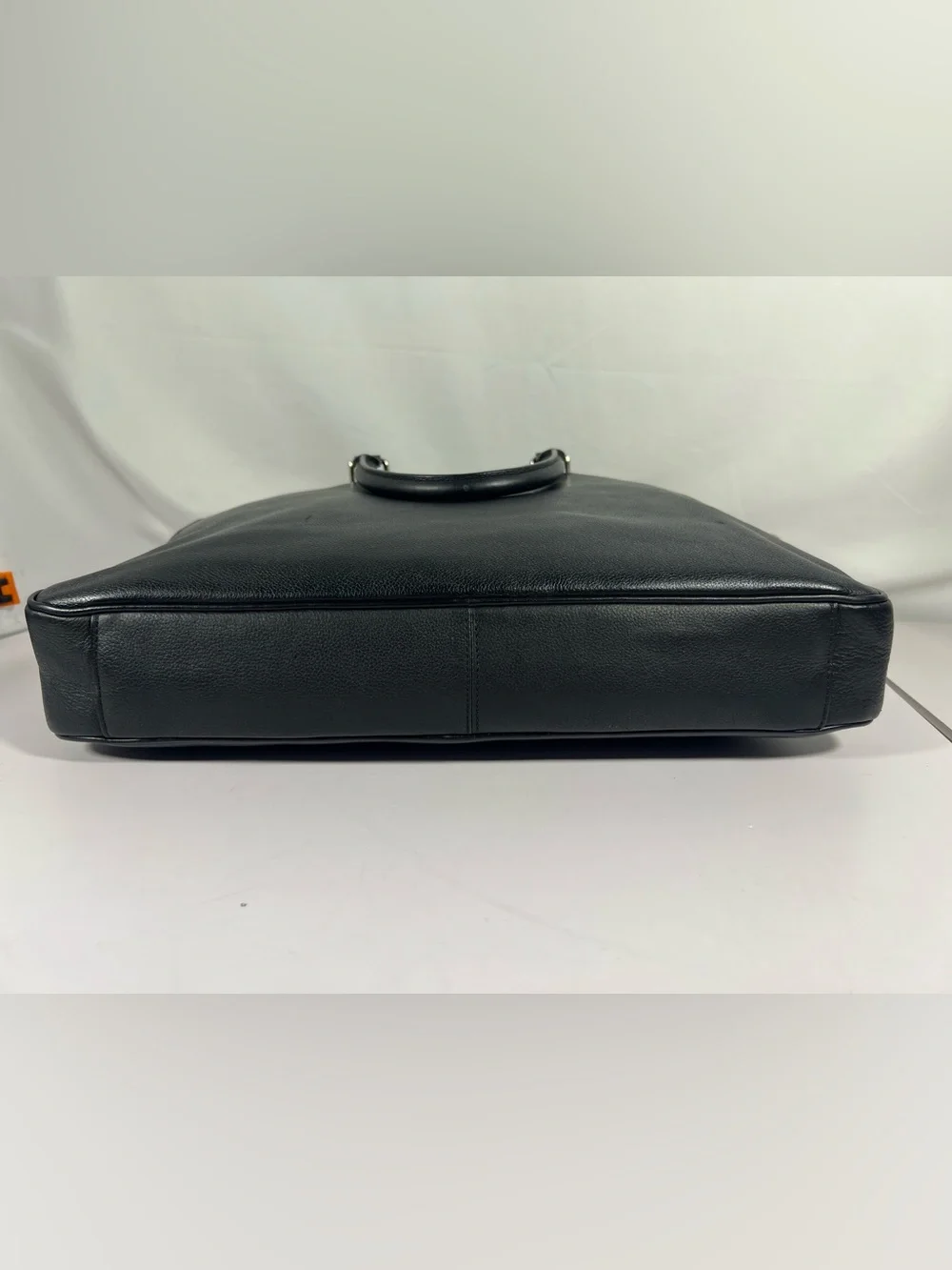 4099: NWT Coach Beckett Slim Brief Black Leather Laptop Bag Scratched Side